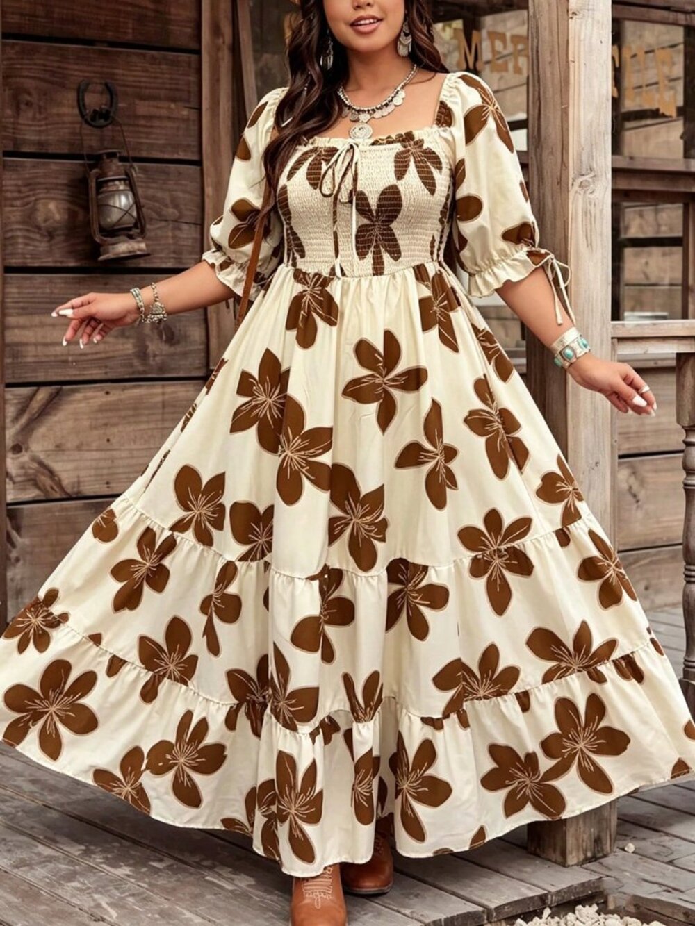 Multicolor Boho Women's Plus Size off shoulder Floral Short Sleeve maxi Dress - Picture 5 of 5